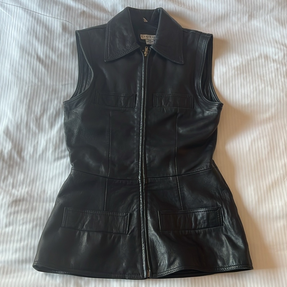Vintage Bebe Moto Leather Vest Black  M